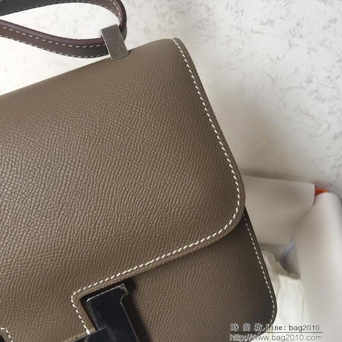 HERMES愛馬仕 Constance 空姐包 大象灰 金銀扣 原廠Epsom皮 原版五金 蜜蠟線縫製 單肩斜挎包  Ama1260